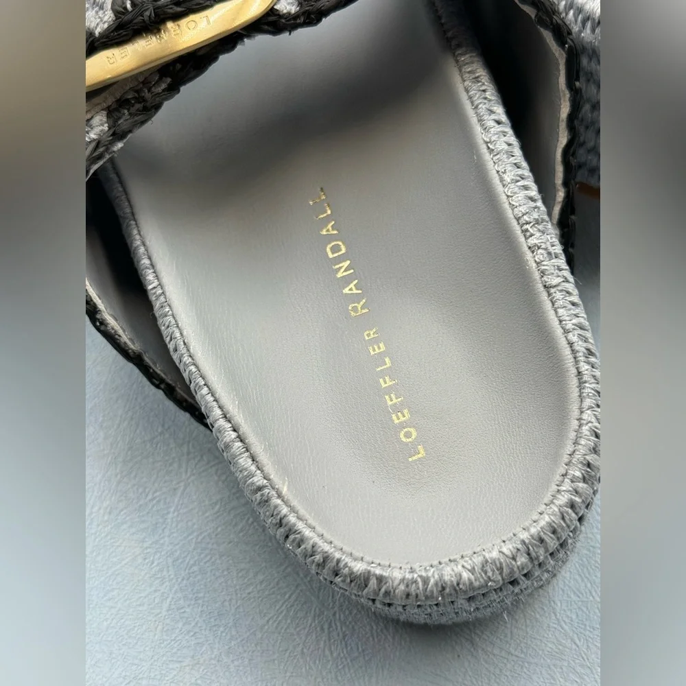🆕 LOEFFLER RANDALL 🧿 NWOB Theo Embroidered Raffia Platform Sandal, Blue Sz 8